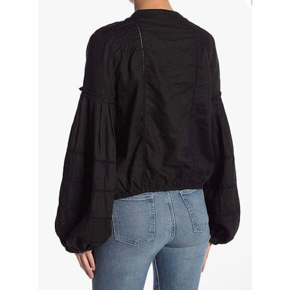 Free People Womens Bell Sleeve Peasant Blouse Linen Black XS / S - Picture 2 of 11